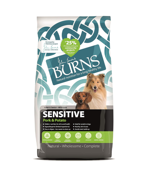 Burns Pet Nutrition Hypoallergenic Complete Dry Dog Food Adult and Senior Dog Sensitive with Pork and Potato 2 kg