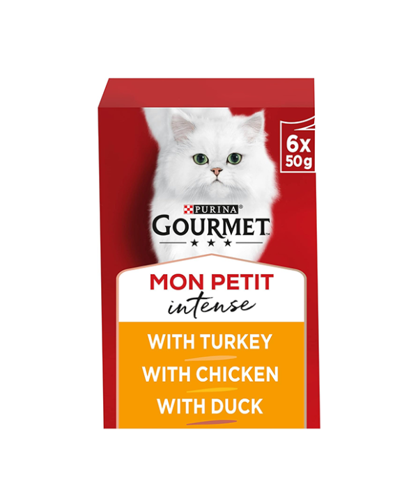Gourmet Mon Petit Intense Duck, Chicken and Turkey Adult Wet Cat Food 6x50g, Pack of 8