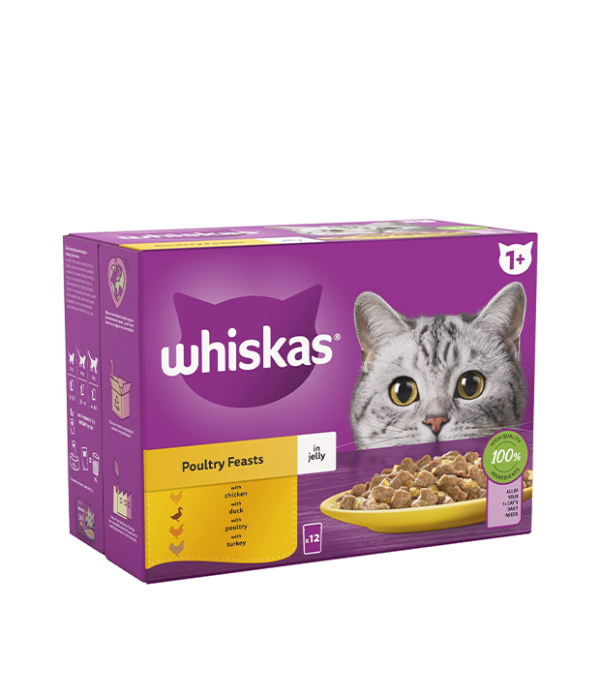 whiskas 1+ Cat Pouches Poultry Feasts in Jelly, 12 x 85g