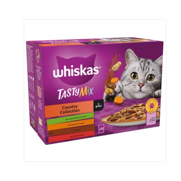 Whiskas Tasty Mix 1+ Country Colletion in Gravy Pouches, Adult Cat Food (12x85g)