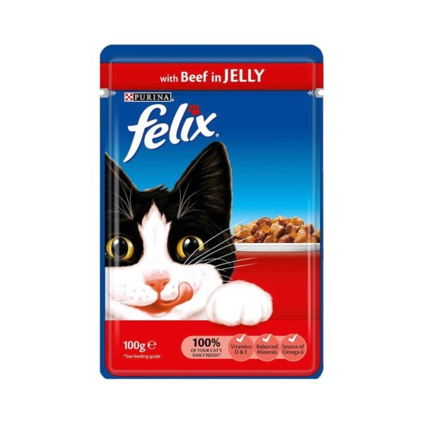 Felix Adult Wet Cat Food Beef in Jelly 20 x 100g Pouches